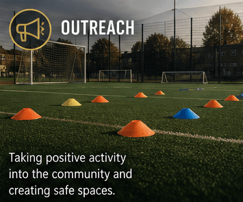 Elite Alliance outreach graphic showing cones on a football pitch